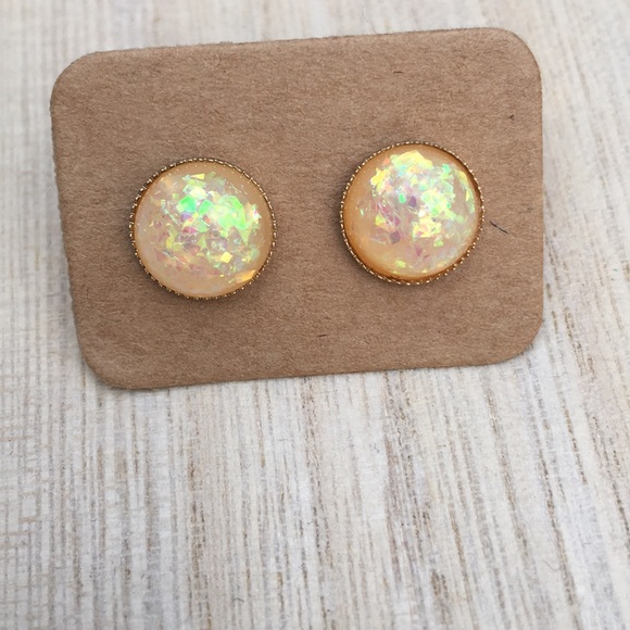 New Artisan Created Fiery Opal Bezel Set Earrings - Picture 3 of 4